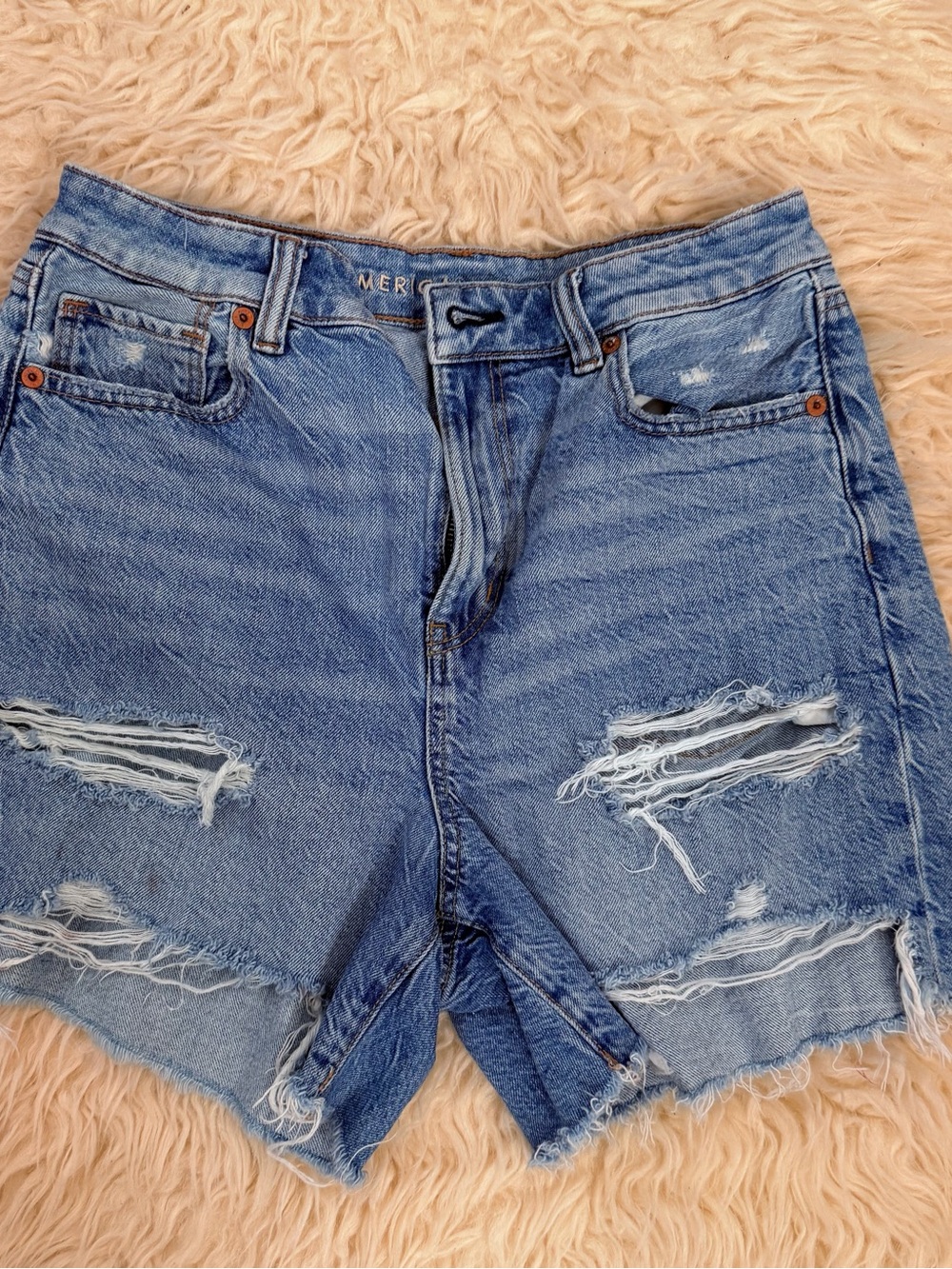 American Eagle Outfitters Light Blue Distressed Denim Shorts